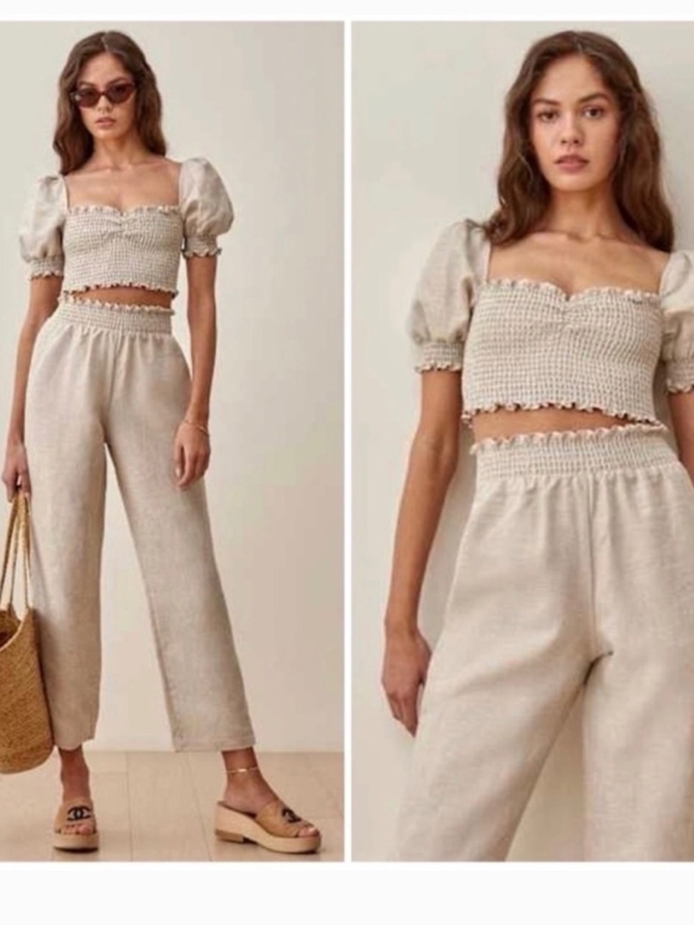 Reformation Linen Two Piece Set Beige Size S